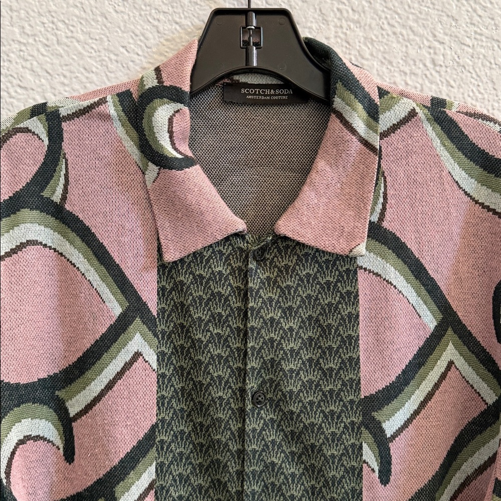 Scotch & Soda Jacquard Knit Button Up Lightweight Green Shirt Size Small - Picture 4 of 8